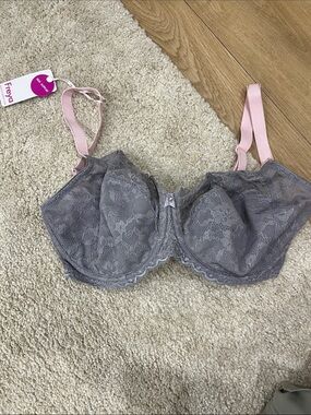 NWT- 34l- Freya Offbeat Side Support Bra‎ in Mineral Grey - Purple/Pink lace
